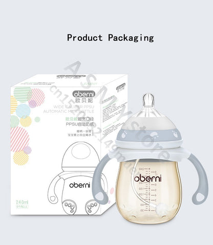 Oberni 240ml/300ml newborn PPSU baby bottle, large wide-bore easy to clean, wear a handle, baby more convenient to drink milk