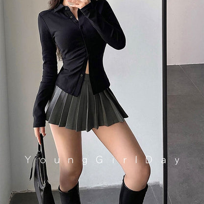 Pleated Skirt with Shorts Women Sexy High Waist Irregular White Black A-line Gyaru Tennis extreme Mini Skirt School