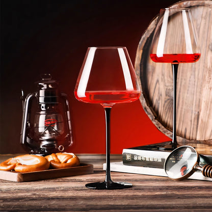 Copo de vidro transparente com base preta e pé alto, taça de champanhe criativa, taças de vinho, copo de coquetel, utensílios de vinho domésticos