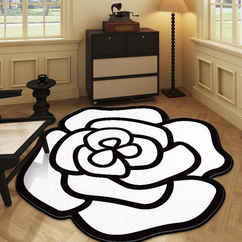 Round Camellia Crystal Velvet Floor Mat Living Room Bathroom Door Absorbent Quick-Drying Floor Rugs Household Non-slip Carpet