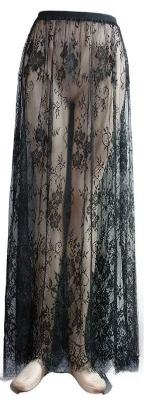 Lace Jacquard Transperant Skirt Women Summer New High Waist Sexy Casual Long Skirts 2025 Streetwear Fashion Black Maxi Skirt