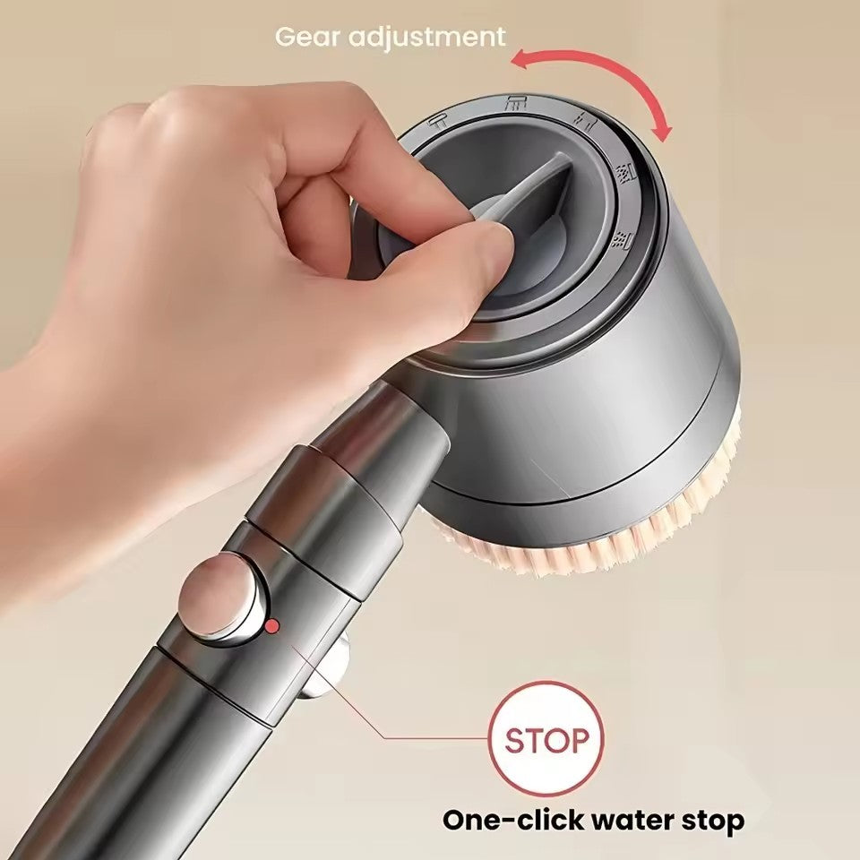 Chuveiro Booster 5 Modos com Escova Massageadora de Alta Pressão para Economia de Água Portátil Filtro de Banheiro com Mangueira e Suporte