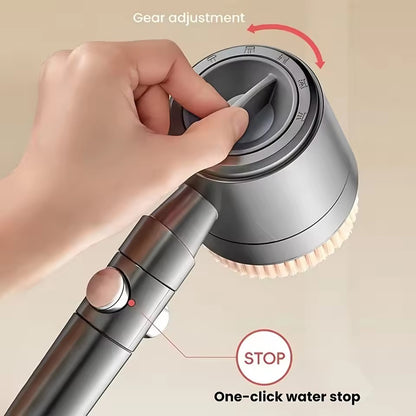 Chuveiro Booster 5 Modos com Escova Massageadora de Alta Pressão para Economia de Água Portátil Filtro de Banheiro com Mangueira e Suporte