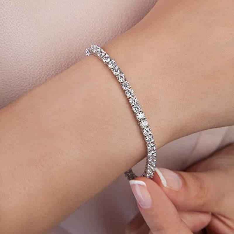 Pulseira de Tênis Feminina de Zircônia 4mm, Cristais, Designer, Corrente Fina, Joia de Casamento