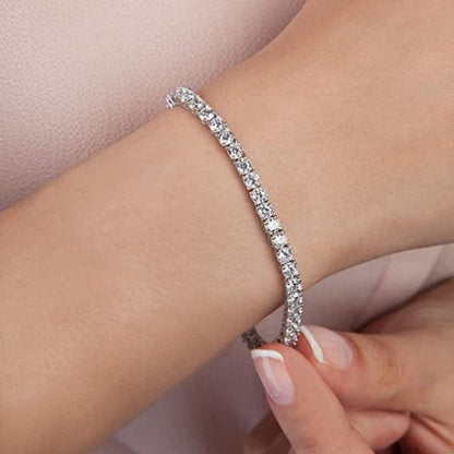 Pulseira de Tênis Feminina de Zircônia 4mm, Cristais, Designer, Corrente Fina, Joia de Casamento