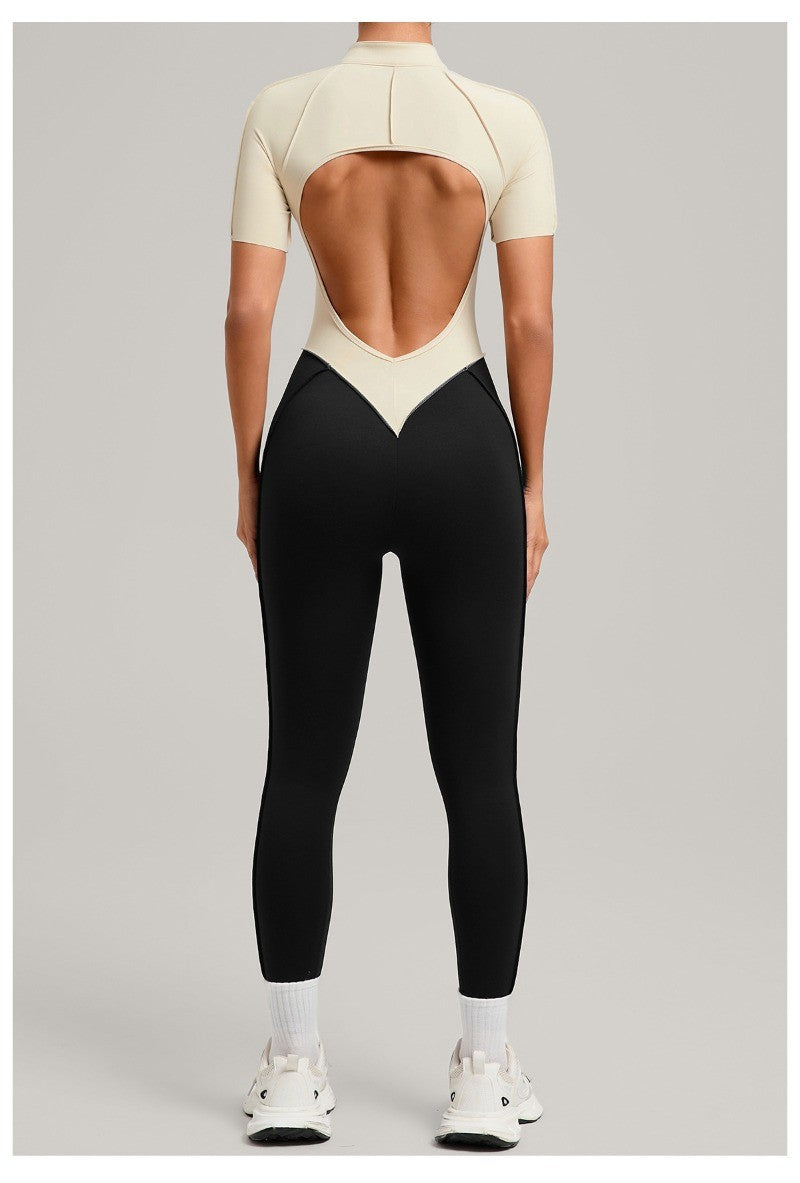 Women's New Yoga Jumpsuits with Contrasting Splicing Beauty Back Slim Fit One-piece Workout Gym Outdoor Sports Fitness Bodysuits