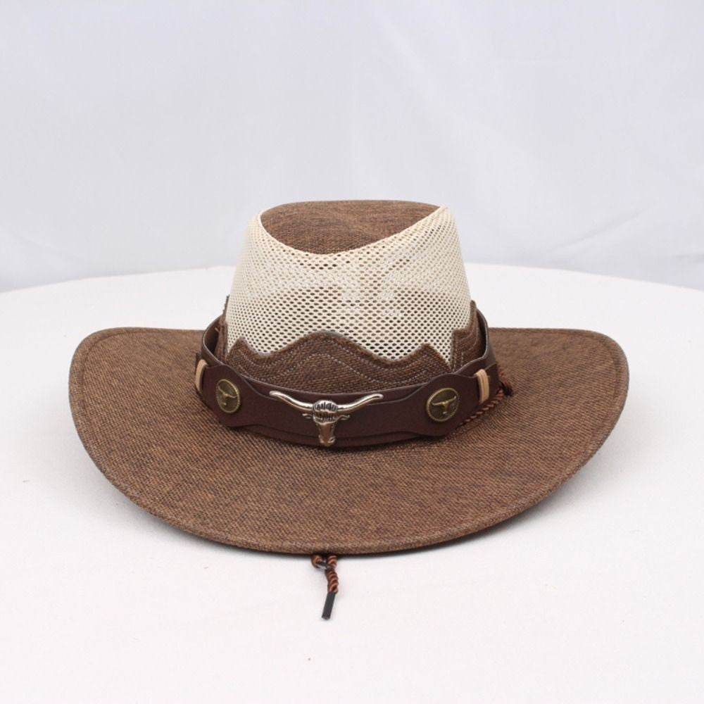 Wide Brim Western Cowboy Hats Ethnic Style Visor Cap Sunscreen Bucket Hat Mesh Knight Hat Sun Protection Fisherman Cap Travel