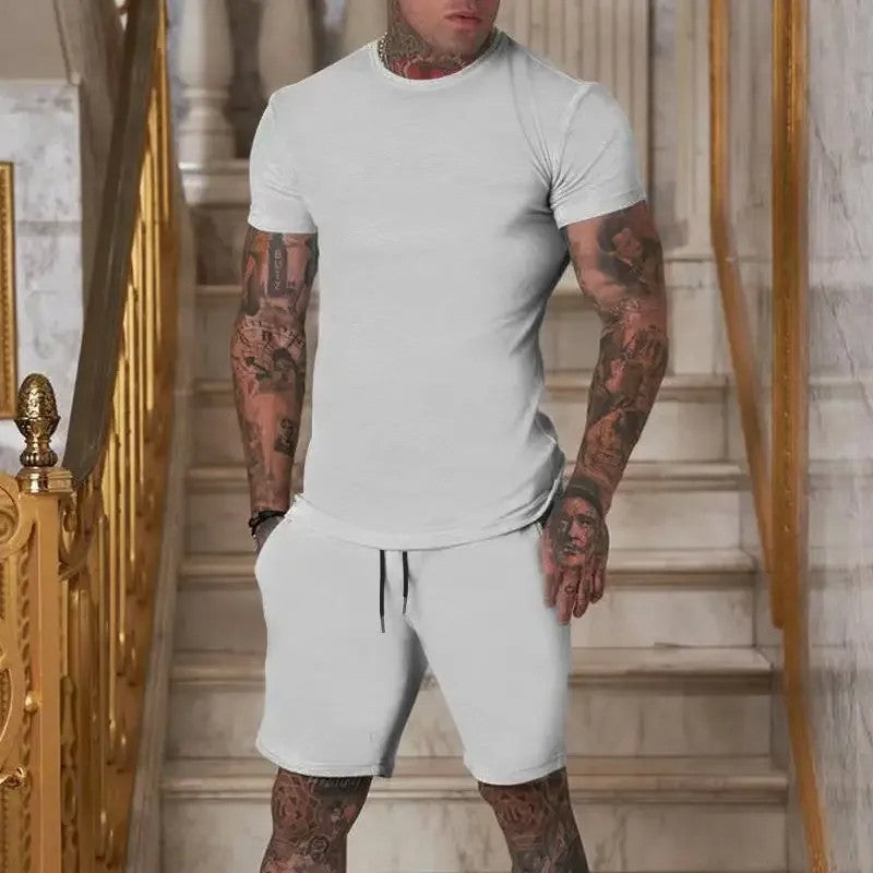 Fashionable and casual summer outdoor sports suit men's breathable T-shirt shorts casual and fashionable two-piece set tracksuit