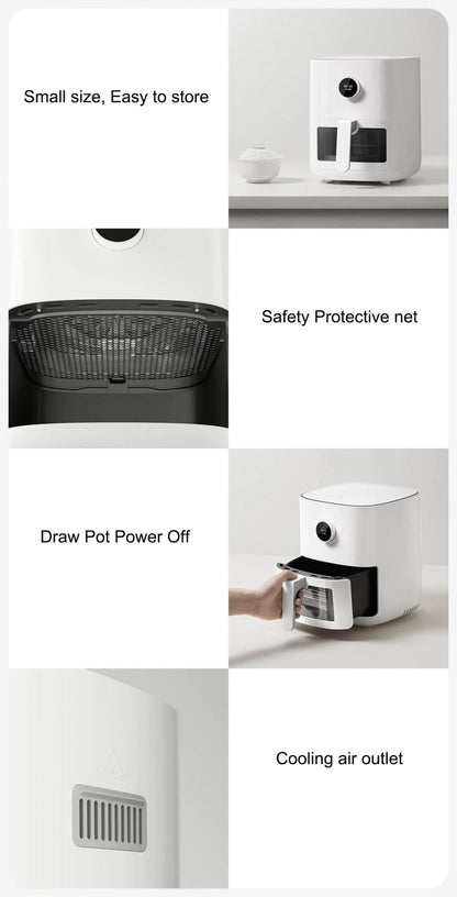 Fritadeira de Ar Inteligente XIAOMI MIJIA Pro 4L Forno Quente Visor Janela APP Temporizador Tela OLED Sem Óleo Fritadeira de Ar Quente 360°