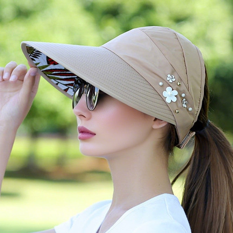 M-2Sun Hat Summer Shade hHt For Women Foldable Sun Protection Beach Large Brimmed Hat UV Protection Cycling Empty Top