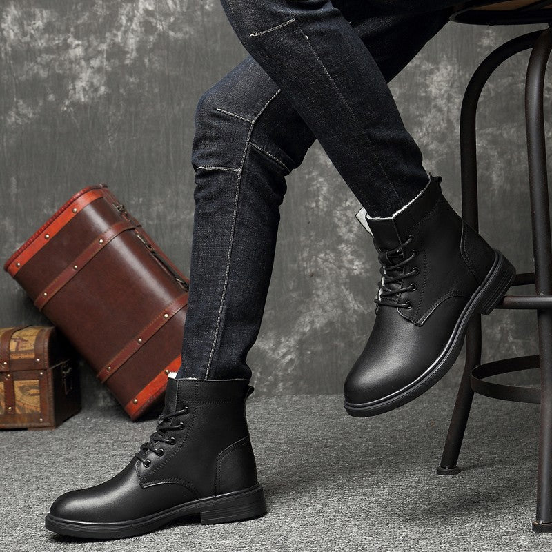 Men Winter Shoes Formal Dress Boots Black Motorcycle Boots Warm Oxford Ankle Men's Boots Genuine Leather High Quality Big Siz 50
