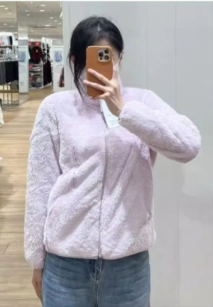 Autumn Winter Women's Long Velvet Fleece Zipper Sleeve Coat Warm Coral Fleece Jacket Full Length Outerwear Comfortable Coat