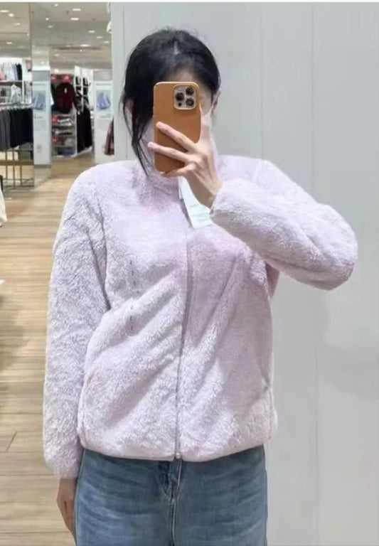 Autumn Winter Women's Long Velvet Fleece Zipper Sleeve Coat Warm Coral Fleece Jacket Full Length Outerwear Comfortable Coat