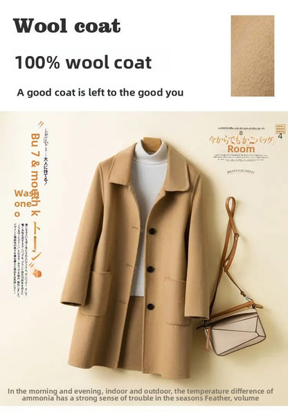 High-End Korean Style Double-Faced Cashmere Woolen Coat for Women Mid-Length Thickened Polyester Fiber Winter Outerwear