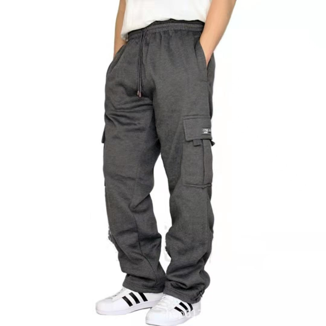 Men's Stretch Elastic Waist Jogger Sweatpants - Black with Multiple Utility Pockets, Drawstring Closure & Side Stripes