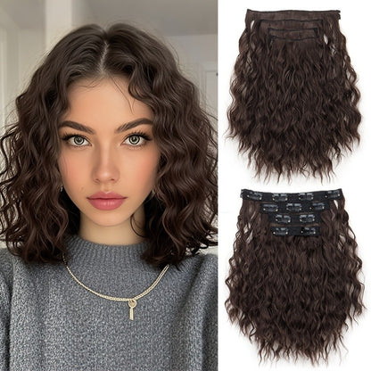 4 peças/conjunto Apliques Sintéticos de Cabelo Curto com Ondas de Água Macios Fofos Cacheados Peruca Acessórios de Cabelo da Moda A