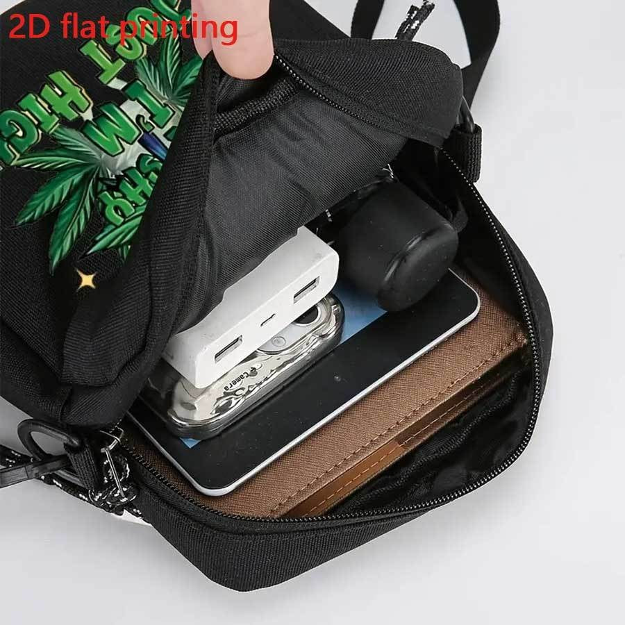 Men's Shoulder Bag with Leaf Design "Not Cheap Just Rich" Slogan Fashion Portable Male Small Crossbody Bags Leisure Phone Bag