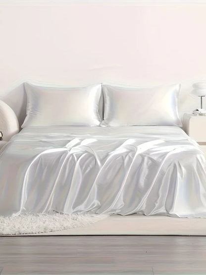 4pcs Cooling Satin Bed Sheet Set, Shrink-Resistant, Fade-Resistant, Hypoallergenic, Breathable, Flat Sheet & Fitted Sheet & Pill