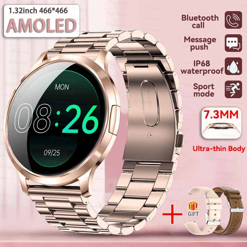 2026New Ultra Slim 1.32" HD AMOLED SmartWatch Women's Screen Always Display Time Heart Rate Calls HD High-end Fashion Smartwatch