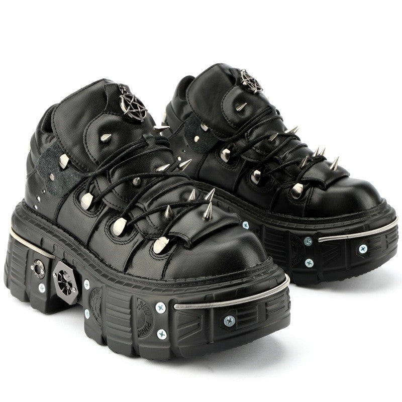 Casual Female Runway Shoes Platform Metal Toe Chunky Sneakers Women Gothic Punk Style Sneakers Rock Design Black Walking Shoes