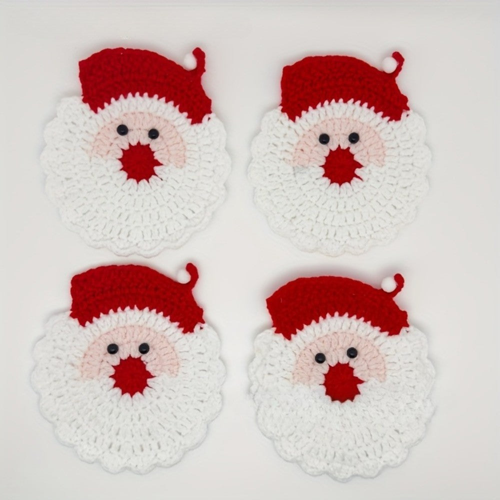 Handmade Crochet Santa Coasters Heat Resistant Drink Mats Uses for Holiday Table Decor Christmas Gift