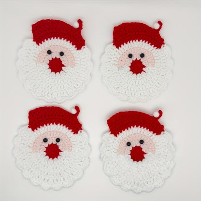 Handmade Crochet Santa Coasters Heat Resistant Drink Mats Uses for Holiday Table Decor Christmas Gift