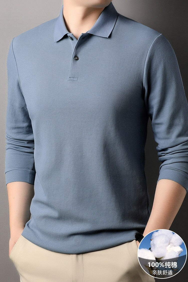 Durable 100% Cotton Men Polo Shirt,Autumn Leisure Long Sleeve, Breathable Lapels T-shirt, 16 Colors, Perfect for Golf and Sports