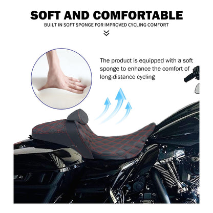 Assento de motocicleta para motorista e passageiro com encosto para Harley Touring Street Glide Road King FLHTK 09-2023