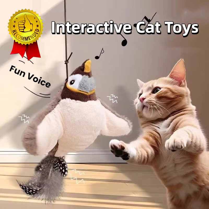 Pássaro Elétrico de Catnip (com Catnip) Brinquedo Interativo para Gatos Recarregável por USB Pet Cães Gatos Brinquedo Quente de Pelúcia com Som Ativado por Toque