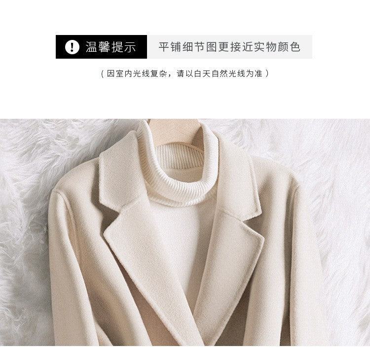 Novo estilo de casaco feminino de lã bege slim fit para outono e inverno, moda japonesa e coreana