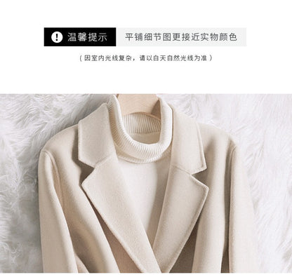 Novo estilo de casaco feminino de lã bege slim fit para outono e inverno, moda japonesa e coreana