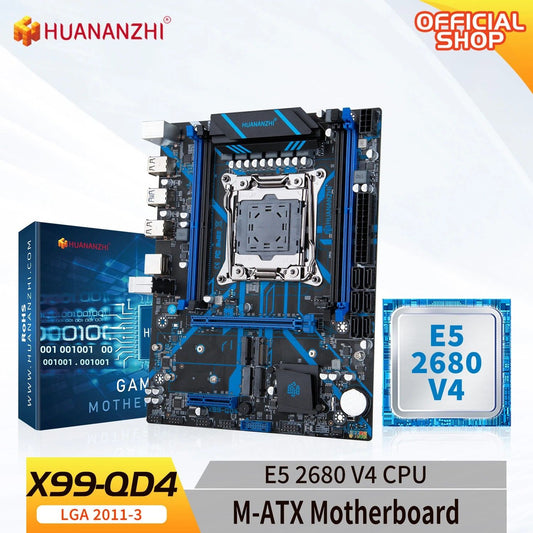 Placa-mãe HUANANZHI X99 QD4 LGA 2011-3 Xeon com processador Intel E5-2680 V4 DDR4 Memória M.2 NVME SATA Suporte Non-ECC Combo