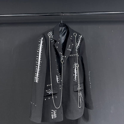 WVGA Autumn Winter New Man Tide Destroyed Metal Punk Rivet Chain Rock Suit Coat Niche Chic Casual Long Sleeved Blazer Ins W14182
