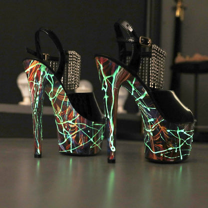 17CM Summer Shoes Women luxury Sandals Platform Ladies Shoes Stripper Womens High Heels Geometric Fluorescent Night light Heels