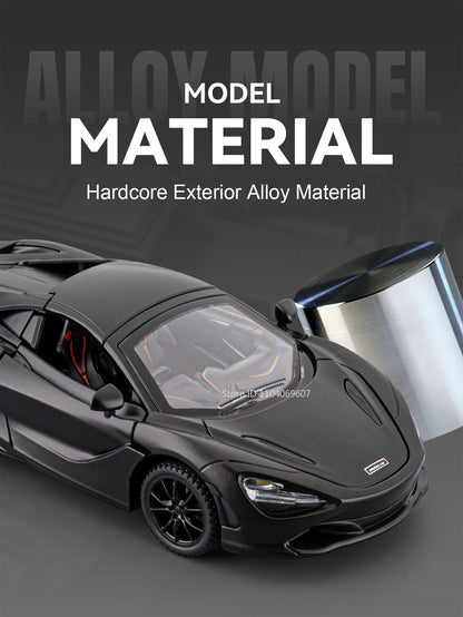 1:32 720S F1 Modelo Miniatura Carros Esportivos Liga Fundida Ornamento Supercarros Som Luz Portas Abertas Puxar Para Trás Presentes Infantis
