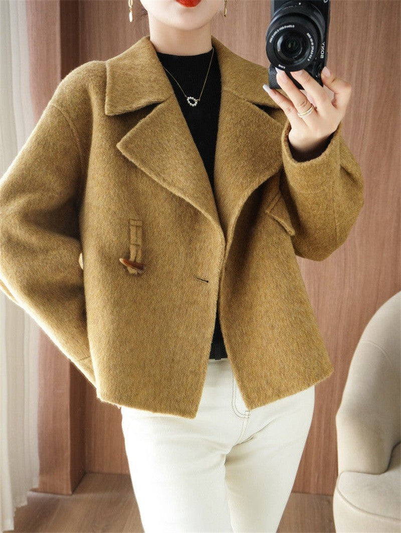 2024 Autumn Winter Double Sided Women Woolen Coat New Fashion Solid Short Outerwear Loose Double Breasted Wool Jacket Female Top