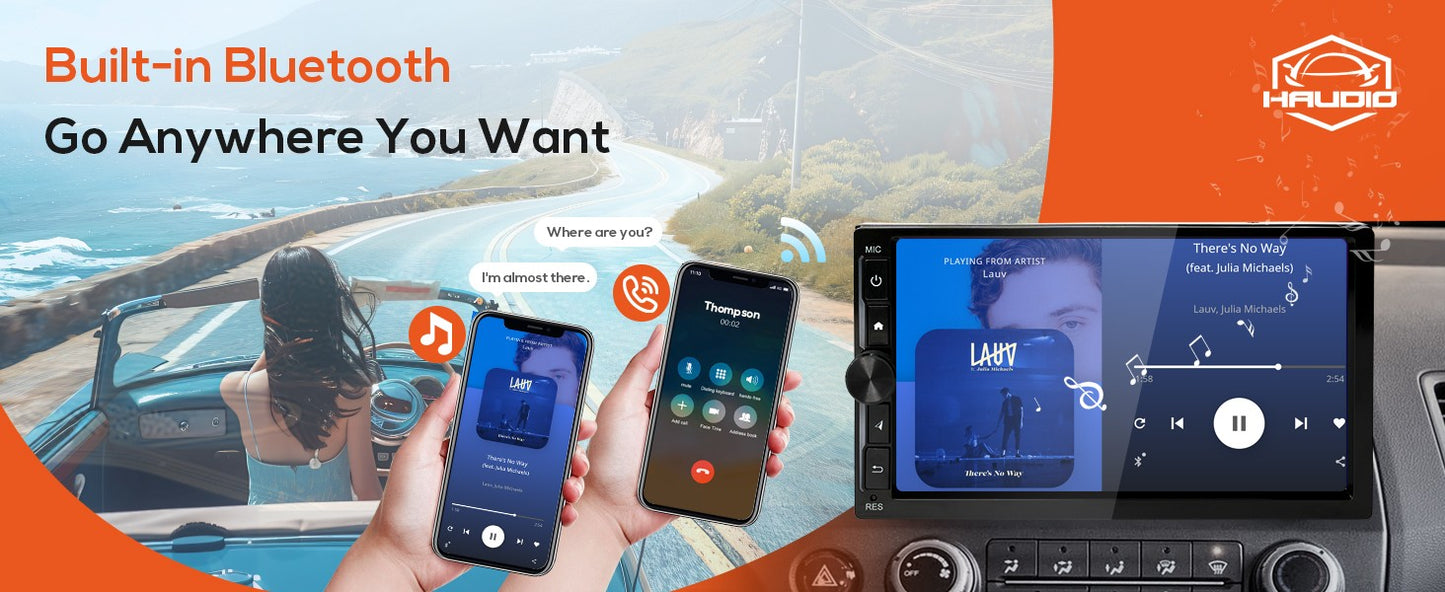 Haudio Double Din Car Stereo, 7" Car Radio with Wireless Carplay/Android Auto/BT 4.1/Backup Camera/Mirror Link/WiFi/FM/AM/RDS
