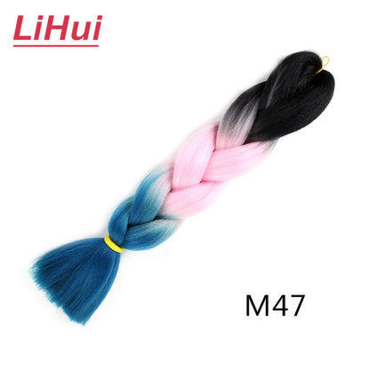 Cabelo Sintético Trança Jumbo 24 Polegadas Ombre Jumbo Extensão de Cabelo para Mulheres Tranças DIY Roxo Rosa Amarelo Cinza Lihu