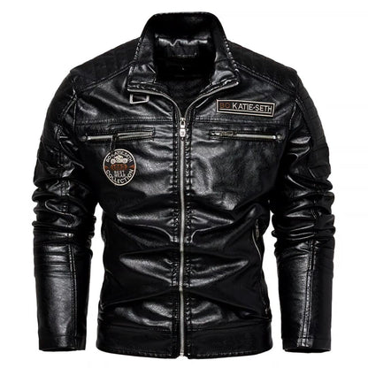 Modern PU Leather Motorcycle Biker Jacket Pilot Coat with Fleece Lining Tough Guy Men's Stylish Riding