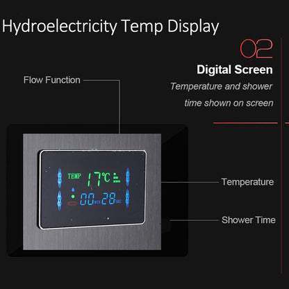 Sistema de Torre de Painel de Chuveiro de LED Coluna de Chuveiro de Cascata de Chuva com Tela LCD de Hidroeletricidade com Torneira de Chuveiro de Spa de Corpo com Massagem