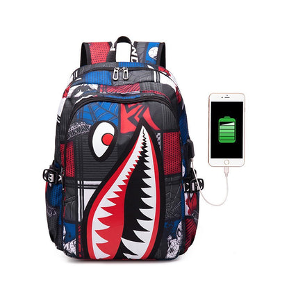 Mochila Escolar Infantil Mochila de Viagem Desenho Tubarão Mochila de Aluno do Ensino Fundamental Mochila Infantil