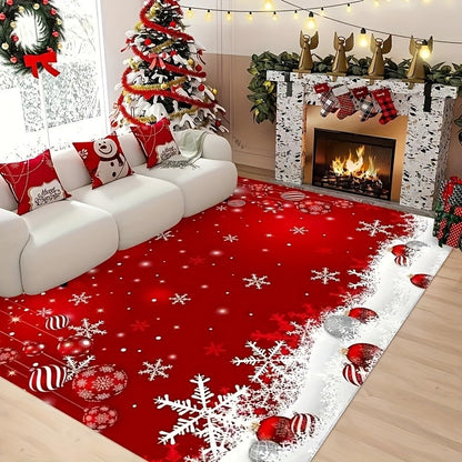 VIKAMA Red Festive Christmas Carpet Snowflake Bedroom Bedside Live Room Carpet Large Area Rugs for Living Room Home Decor