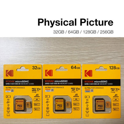 Cartão de memória KODAK 64G Ultra 64GB A1 U3 4K Micro SD SDHC Microsd UHS-I C10 TF Performance Flash Original Minisd com adaptador