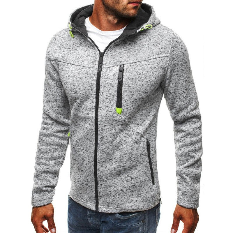 Men's Hoodie with Side Zipper Pockets Thin Wool Solid Color Casual Outdoor Hooded Tracksuit Long Sleeves Slim Hooded Jacket