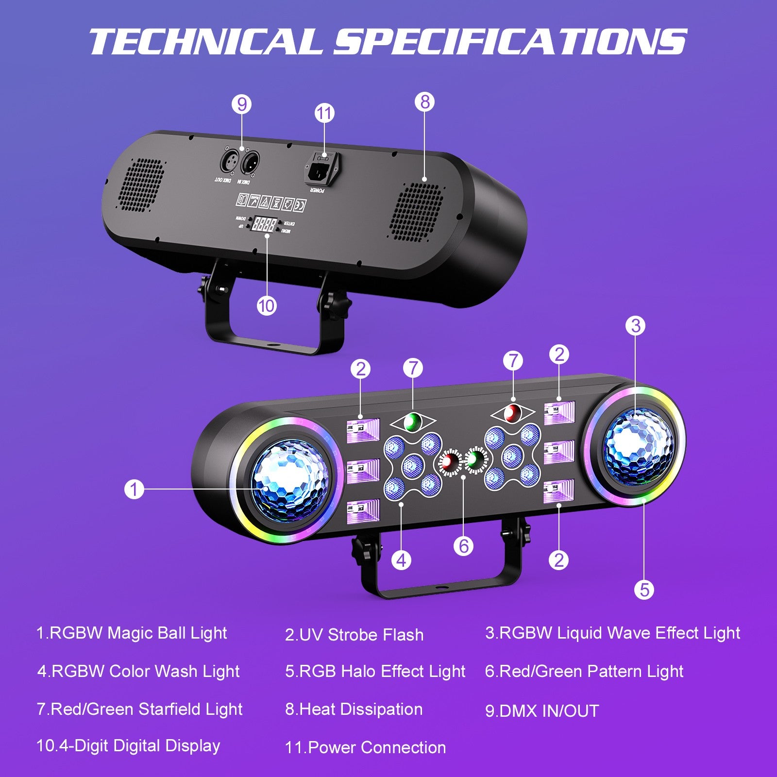 80W 7in1 RGBW LED Effect Lights Bracket Lights W/Bag Magic Ball Lights Remote Control Stage Lighting for DJ Disco Party Theater