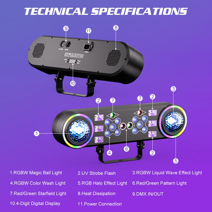80W 7in1 RGBW LED Effect Lights Bracket Lights W/Bag Magic Ball Lights Remote Control Stage Lighting for DJ Disco Party Theater