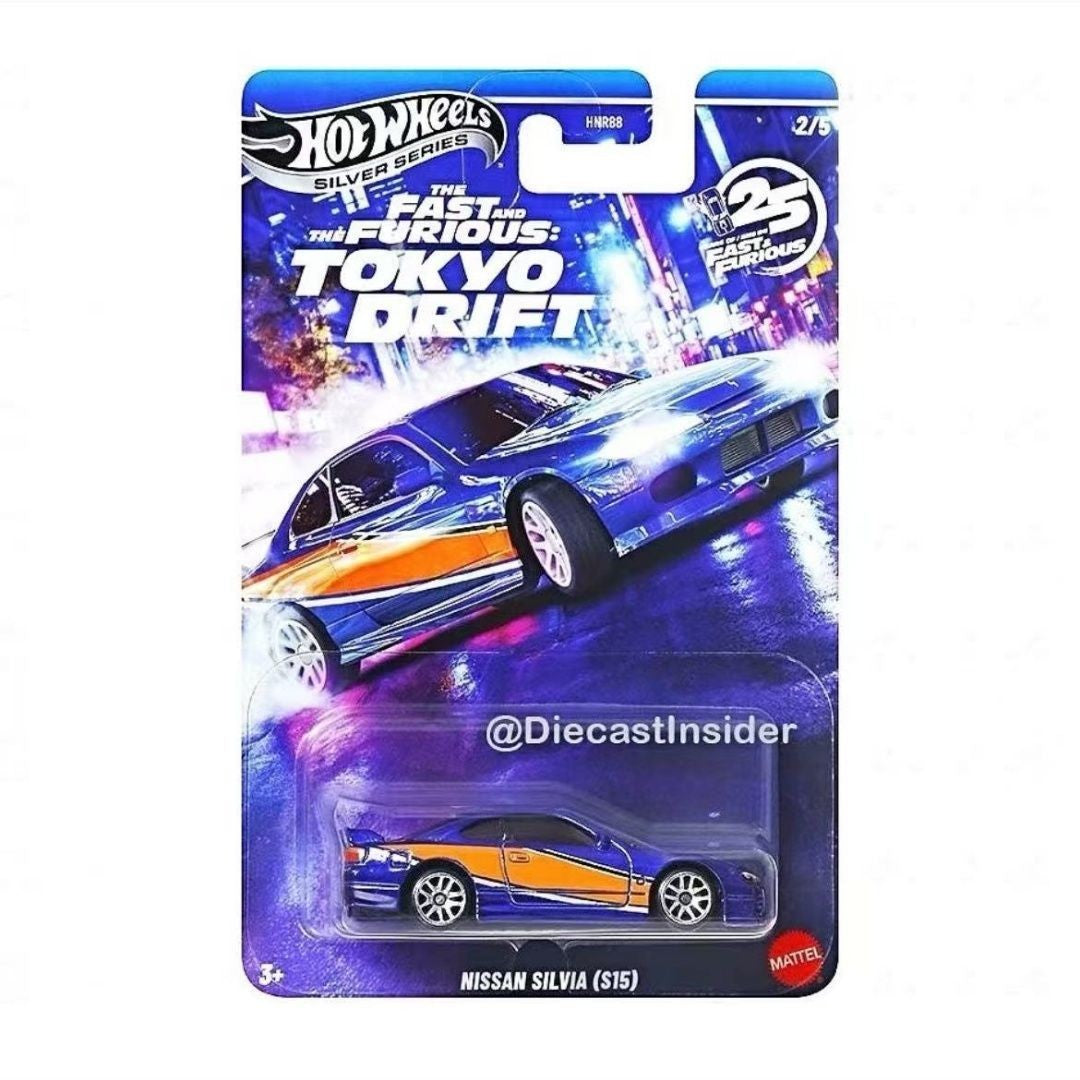 Hot Wheels Fast & Furious Silver Series Tokyo Drift Set 2025 Die-Cast Model Cars Nissan Chevrolet 1/64 Scale Collectible Toys