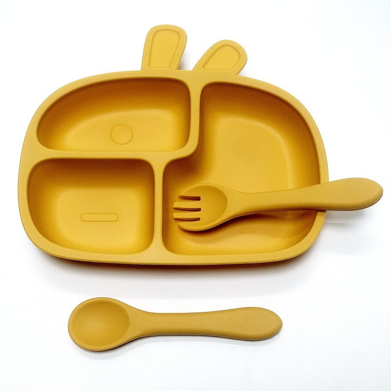 3pcs Children's silicone dinner plate set one-piece suction cup complementary plate compartment plate eating training