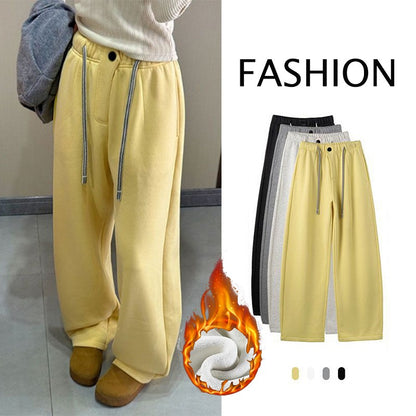 Winter Women Streetwear Baggy Fleece Pants Lady High Waist Snow Warm Plush Trousers Girls Slim Fit Daily Thermal Pants