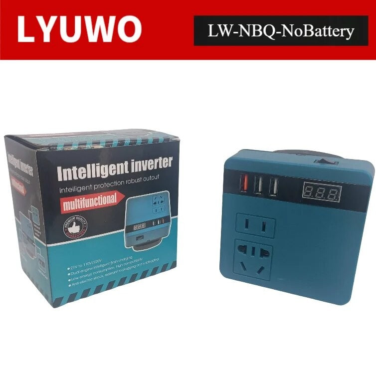 Banco de Potência Inversor com Bateria de Lítio, AC220V/DC5V/21V Ferramenta Elétrica Transformadora Inteligente Multifuncional para Uso Externo e Doméstico